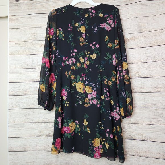 Aritzia Wilfred Womens Button Long Sleeve Black Floral Dress Size 8 - Picture 8 of 13